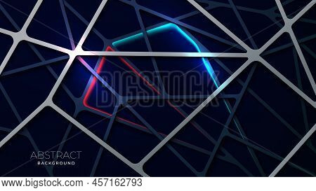 Abstract Lines Cross Overlap On Black Design Modern Futuristic Background With Blue Red Light