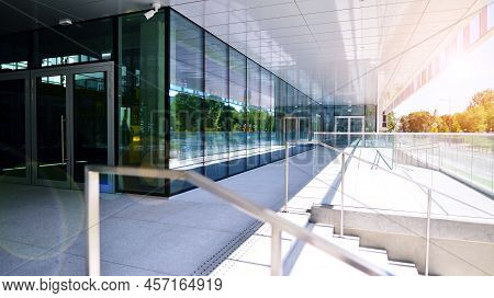 Abstract Fragment Of Contemporary Architecture, Walls Made Of Glass And Concrete.office Building. Br
