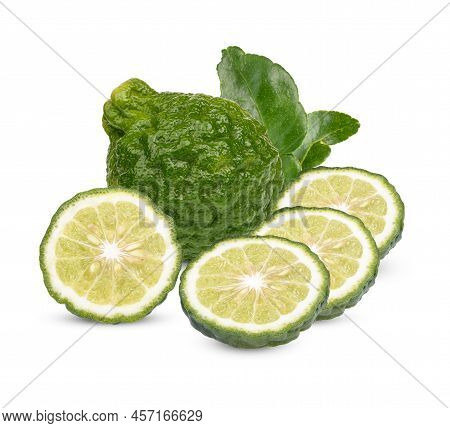Fresh Begamot With Leaves Isolated On White Background