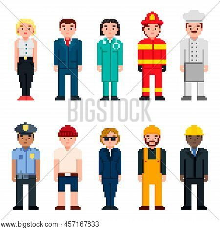 Pixel Art Characters Avatar Set. Professions Pixel Art People Isolated Design. Policeman, Doctor, Bu