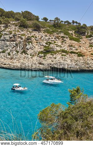 Turquoise Waters In Mallorca. Pilota Cove. Mediterranean Coastline. Spain