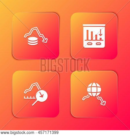 Set Dollar Rate Decrease, Pie Chart Infographic, Global Economic Crisis And Icon. Vector