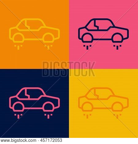Pop Art Line Fantastic Flying Car Icon Isolated On Color Background. Hover Car Future Technology Fut