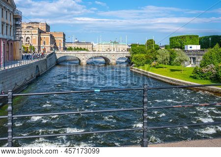 North Bridge, Swedish: Norrbro, Stone Arch Bridge Over Norrstrom In Stockholm, Sweden