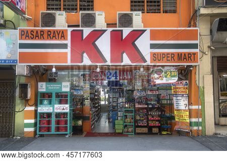 Kuala Lumpur, Malaysia - Jun 07, 2022: Facade Of Kk Super Mart Grocery Franchise Store In Chinatown,