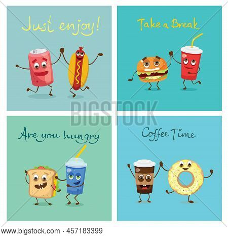 Vector Illustration Set Of Cute And Funny Cartoon Little Dogs-pupies.