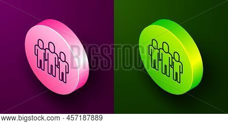 Isometric Line Project Team Base Icon Isolated On Purple And Green Background. Business Analysis And