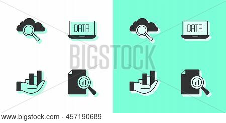 Set Document With Graph Chart, Search Cloud Computing, Pie Infographic And Data Analysis Icon. Vecto