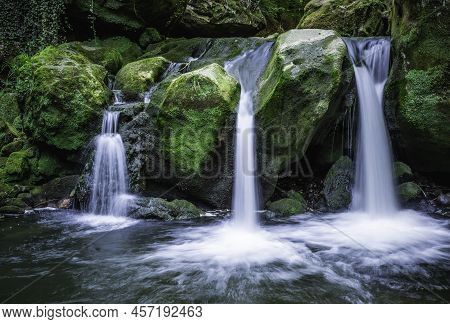 Fairytale Rocky Landscape With Waterfall The Schiessentumpel And Bridge In The Ardennes Forest Durin