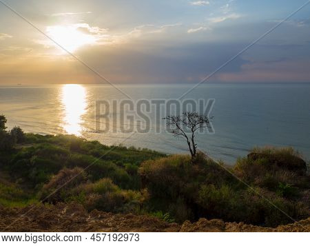 Morning On The Sea. Seashore With Sheer Cliff. View On The Black Sea Coast Near The Village Of Sanzh