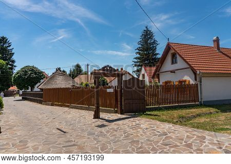 Mezokovesd, Hungary - June 22, 2022: Hadas Open-air Museum. Traditional Matyo House.