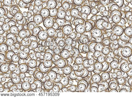 Multidimentional Layered Background Made From Antique Bronze Watches On White.