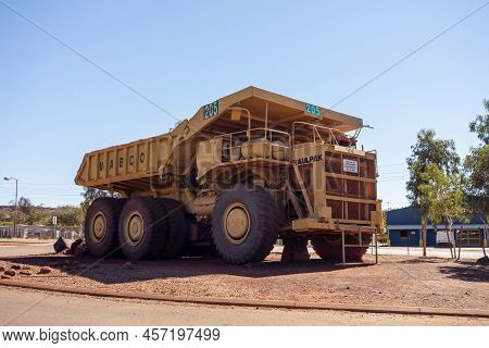 Newman, Western Australia - July 11, 2018: Yellow Wabco Haulpak Truck In Newman, Western Australia I