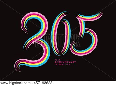 305 Number Design Vector, Graphic T Shirt, 305 Years Anniversary Celebration Logotype Colorful Line,