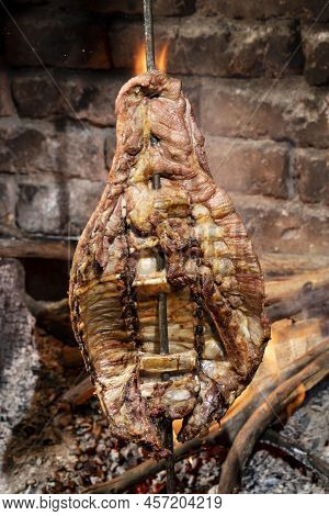 Llanera Meat Colombian Typical Dish; Meat In Cooking On The Coals