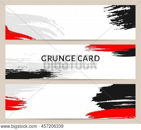 Grunge Banner Ink Smear Graphic Texture Flat Set. Dry Textured Grunge Banner Greeting Card Ad Backgr