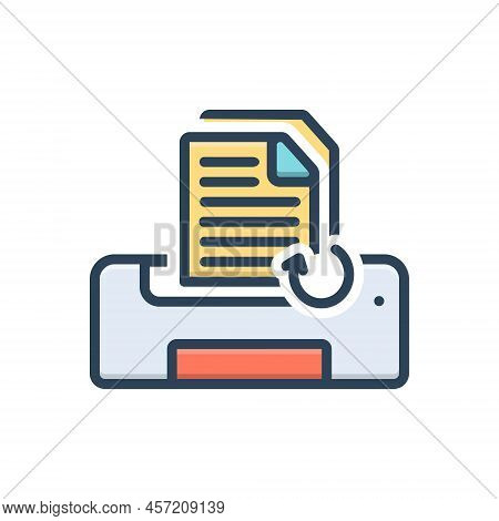 Color Illustration Icon For Reprint Reimression Print Refresh Transcription Machine Paper
