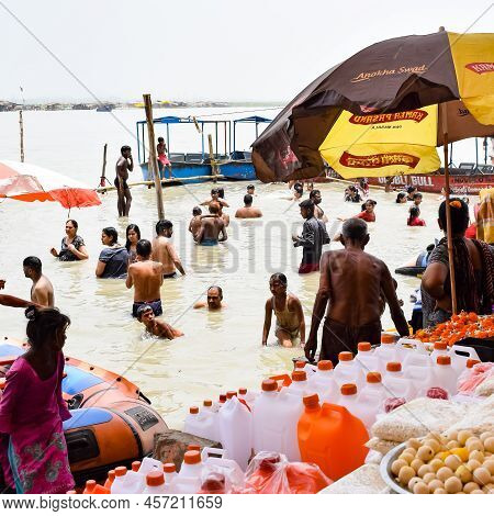 Garh Mukteshwar, Uttar Pradesh, India - June 11 2022 - People Are Taking Holy Dip On The Occasion Of