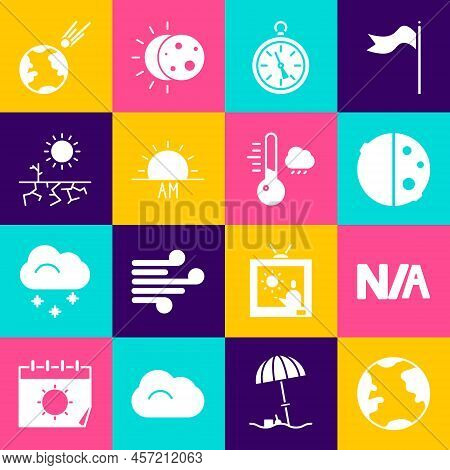 Set Earth Globe, Not Applicable, Eclipse Of The Sun, Compass, Sunrise, Drought, Comet Falling Down F