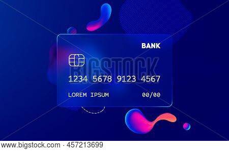 Glass Morphism Credit Card Template. Plastic Rectangle Of Transparent Plastic With Blur Effect. Liqu