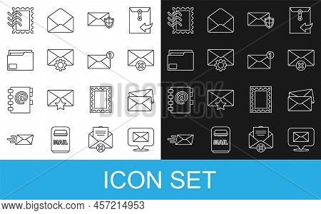 Set Line Speech Bubble With Envelope, Envelope, Delete, Shield, Setting, Document Folder, Postal Sta