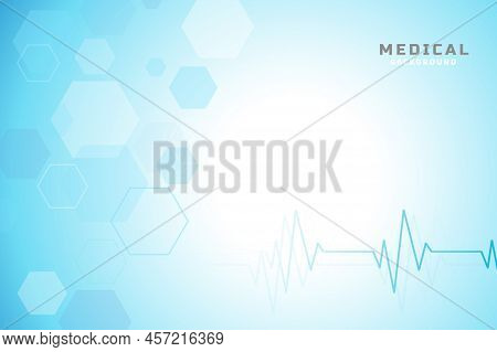 Blue Or Blue Background Medicine, Heart Rate And Honeycomb On The Background