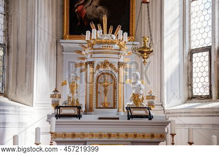 Litomysl, Czech Republic, 17 April 2022:  Castle Chateau Representative Interior, White Chapel Of St