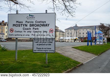 Llandudno, Uk. Apr 10, 2022. The Large Coach Park And Drop Off Point On Mostyn Broadway Is Empty