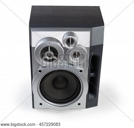 Home High Fidelity Three-way Loudspeaker System With Bass Reflex Port In Black Wooden Housing And Si