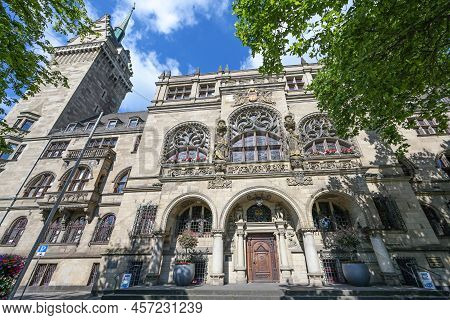 City Hall Of Duisburg, The Ornate Building In Historicism Architecture Is A Popular Landmark And Tou