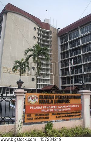 Kuala Lumpur, Malaysia - June 7,2022 : Signage Of Office Of Lands And Mines Federal In Malay Languag