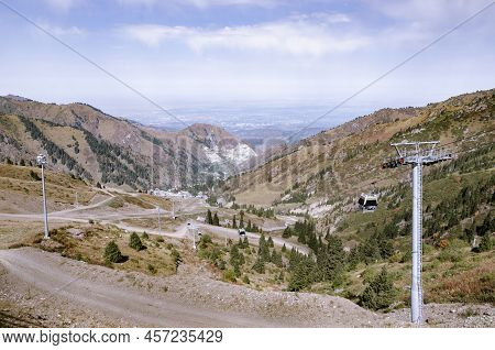 Cable Car Medeo Chimbulak View From Alatau Gorge In Almaty Incredibly Beautiful Tian Shan Mountains.