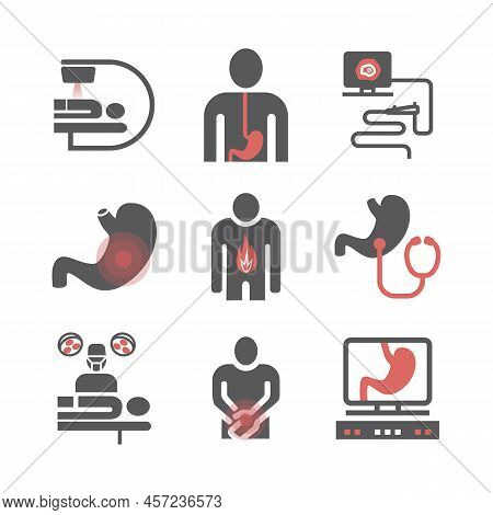 Gallbladder Cancer Icons Set.. Symptoms, Treatment. Vector Signs For Web Graphics.