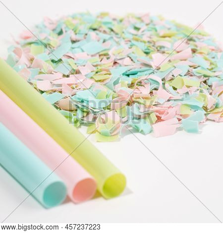 Drinking Straws And Microplastics On A White Background. The Idea Of Micro Plastic Pollution. Impact