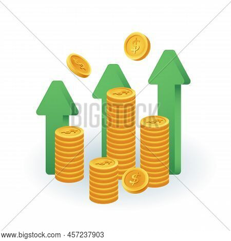 Arrows For Faster Growth In Profits And Currency Costs 3d Icon. Online Financial Chart And Coins 3d 