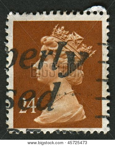 UK-เซอร์กา 1989: แสตมป์ที่พิมพ์ในประเทศอังกฤษแสดงรูปของ Elizabeth II เป็นพระมหากษัตริย์รัฐธรรมนูญของ 16