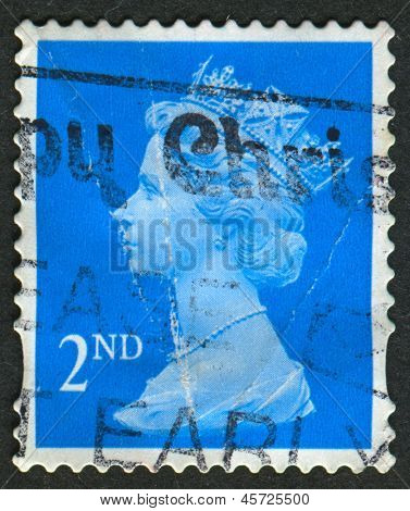 UK-เซอร์กา 1989:A แสตมป์ที่พิมพ์ในประเทศอังกฤษแสดงรูปของ Elizabeth II เป็นพระมหากษัตริย์รัฐธรรมนูญของ 16 