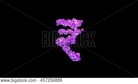 Rupee Sign Made Of Rose Fashion Gems Or Symbol On Black, Isolated - Object 3d Rendering