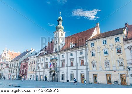 Maribor, Slovenia - June 2, 2022: Maribor Town Hall Situated On The Town's Main Square (glavni Trg).