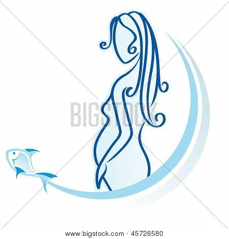 Mujer embarazada azul