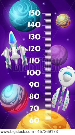 Kids Height Chart Ruler, Cartoon Space Planets, Starship And Star Craft, Vector Measure Meter Scale 