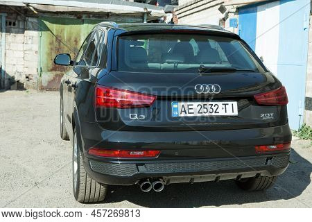 Audi Q3 In Black. Subcompact Luxury Crossover Audi Q3. Back View.