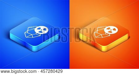 Isometric Radioactive Icon Isolated On Blue And Orange Background. Radioactive Toxic Symbol. Radiati