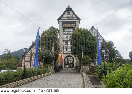 Bukit Tinggi, Malaysia - Jun 08, 2022: View Of Old French Style Public Building At Colmar Bukit Ting