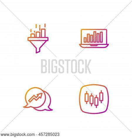 Set Line Browser With Stocks Market, Financial Growth, Sales Funnel Chart And Laptop Graph. Gradient