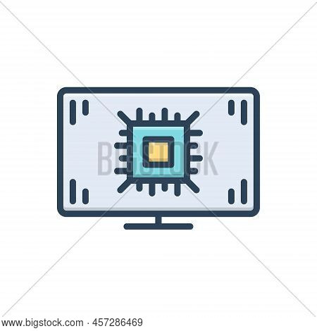 Color Illustration Icon For Bios Chip Microchip Digital Memory Technology Electronic Cpu Electrical 