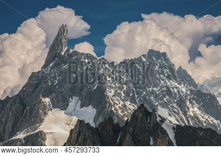 Dente Del Gigante Landscape Shooted From The Clabeway Station Of Punta Helbronner In A Summer Day