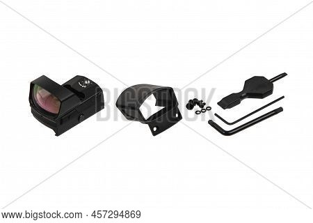 Modern Optical Collimator Sight. Aiming Device For Shooting At Short Distances. Isolate On A White B