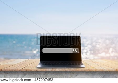 Computor Searching For Information In Internet Online Society Web With Search Box Icon And Copyspace