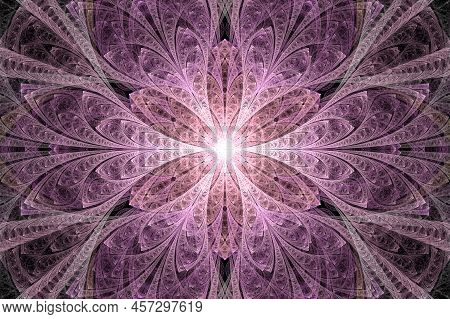 Computer Generated Abstract Illustration Beautiful Pink Gold Petal Lotus Flower, Kaleidoscope Design